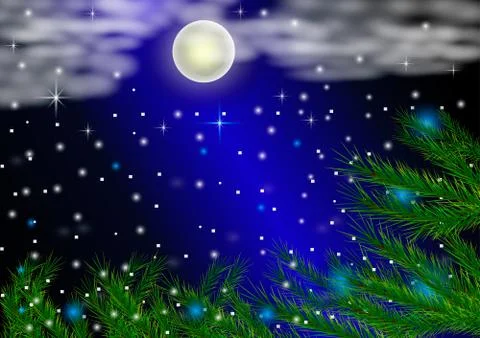 Moonlight snowy night Illustrazione stock