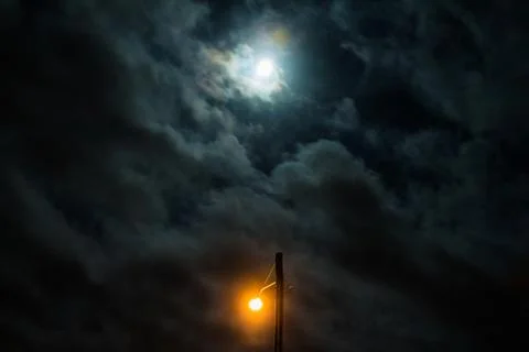 Moonlight Streetlight 库存照片