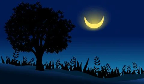 Moonlight on a tree Stock Illustration