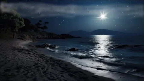 Moonlit Beach with Reflective Tides 库存影片 264762117