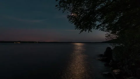 Moonlit Lake From Dusk to Night, Timelapse Stock Footage 344085688