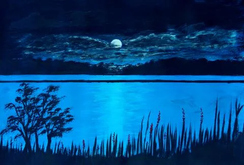 Moonlit Lake Stock Illustration