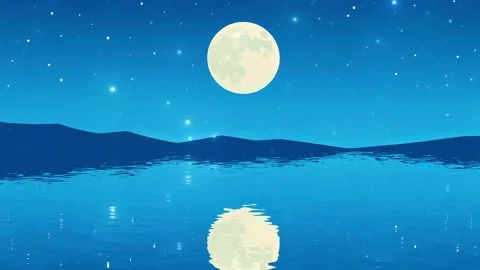 Moonlit Lake: Tranquil Nightscape, Full Moon reflecting in Water, Peaceful Scen Stock Footage 307001376