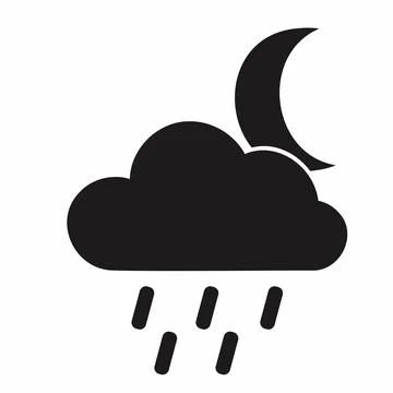 Moonlit night with clouds and rain icon in black and white Stock Illustration