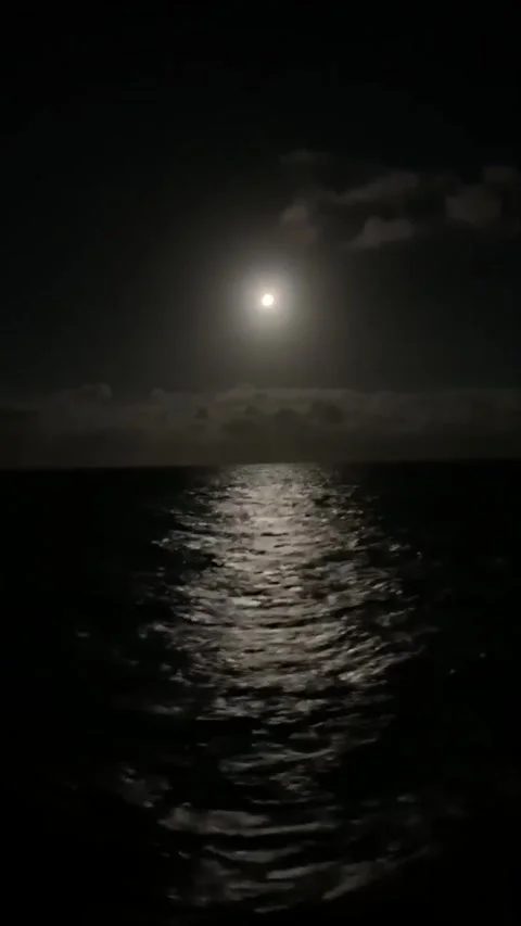Moonlit Ocean Night with Clouds and Reflection Stock Footage 326723099