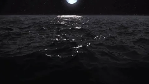 Moonlit Ocean Waves at Night - Animated Loop Stock Footage 307910097