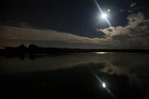 Moonlit pond Stock Photos