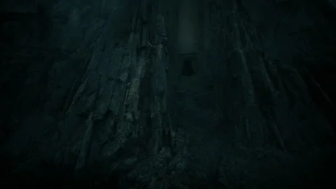 Moonlit ravine featuring ancient carved door and mosscovered steps 스톡 동영상 331523902