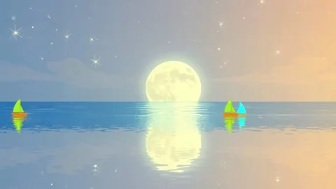 Moonlit Sails - Harmony: Sailboats Dancing on a Star-Studded Sea Reflecting the Stock Footage 307002677