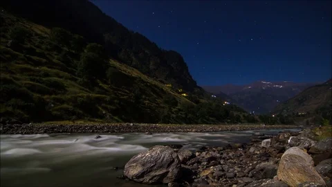 Moonlit timelapse of a river Stock Footage 96716291