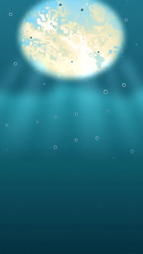 Moonlit underwater scene with bubbles and light rays. 2d animation Video stock 343356025