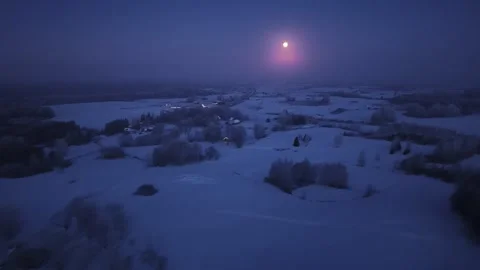 Moonlit winter landscape in blue hour silence Video stock 331069701