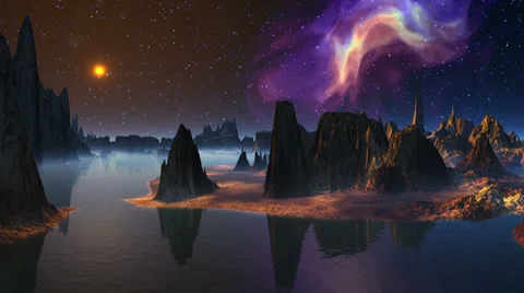 Moonrise and nebula Stock Footage 30488243