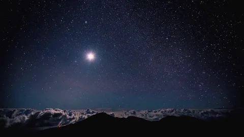 Moonrise and Night Sky Time Lapse Above the Clouds in Hawaii Stock Footage 74309554