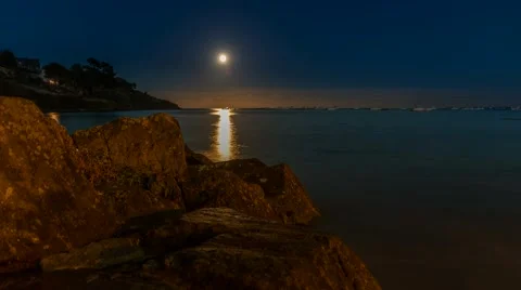 Moonrise Cancale Stock Footage