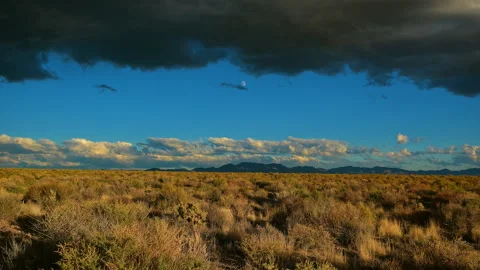Moonrise on the open range in Nevada as evening sets in Видео 329532721