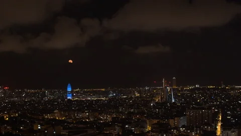 Moonrise over Barcelona Stock Footage 131152995