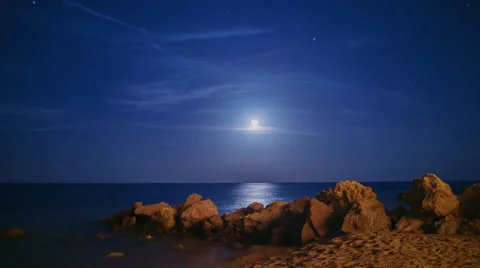 Moonrise over the Red Sea and the falling stars Stock Footage 61237350
