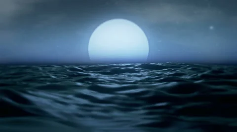 Moonrise sea strong waves cloudy sky - 1080p Stock Footage 37148809