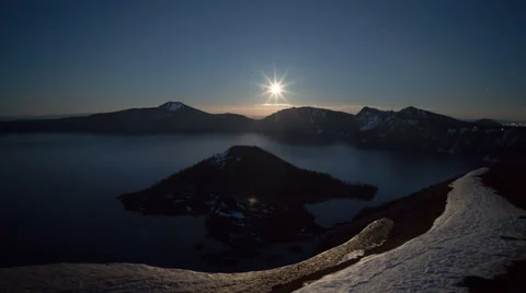 Moonrise, wide angle landscape time lapse Crater Lake National Park, Oregon, Win Video stock 64539160