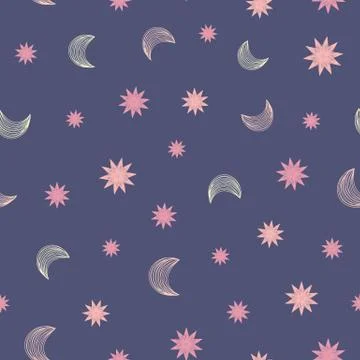 Moons and stars seamless vector bed time pattern Illustrazione stock