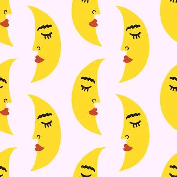 Moons groovy cute comic characters boho doodle modern art print Stock Illustration