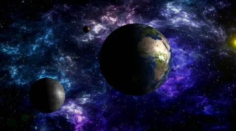 Moon's movement around the Earth in space ( in wrong direction) 库存影片 56288342