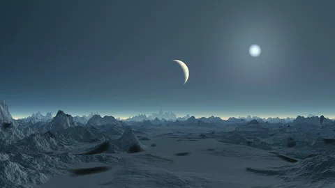 Moonset on Alien Planet Stock Footage 97690899