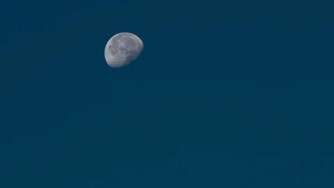 Moonset on a clear blue sky by day 4K timelapse Stock Footage 115625610