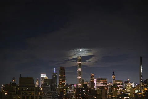Moonset Midtown Skyline Full Stock Footage 163187773