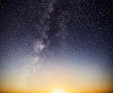 Moonset &amp; Milky Way Stock Photos