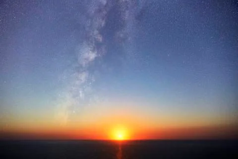 Moonset &amp; Milky Way Stock Photos