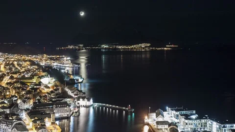 Moonset over Giske Stock Footage 88244186