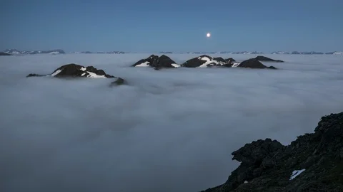 Moonset over mountain with inversion and planet Jupiter Stock Footage 122982131