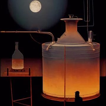 Moonshine apparatus in the light of the moon Stock Illustration
