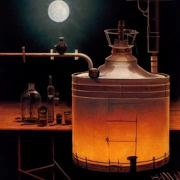 Moonshine apparatus in the light of the moon Stock Illustration