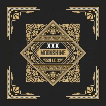 Moonshine label with old frame design Stock Illustration
