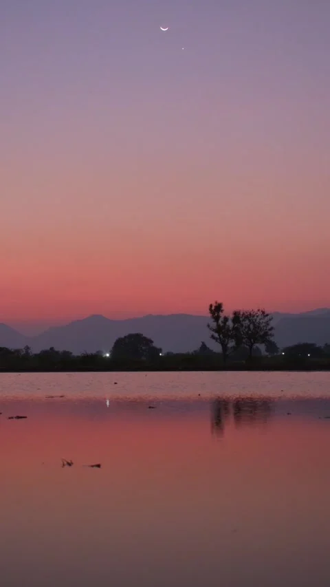 Moon–Venus Conjunction Evening – Magical Timelapse Moment Stock Footage 313558833