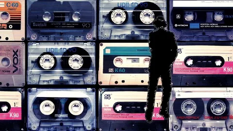 Moonwalk Man on Old Audio Tapes Background Stock Footage 80324348