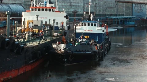 Moor one ship to another Stock Footage 48136839