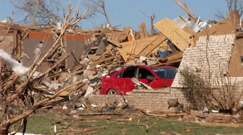 Moore, Oklahoma tornado car and house destroyed Stock Footage 24186129