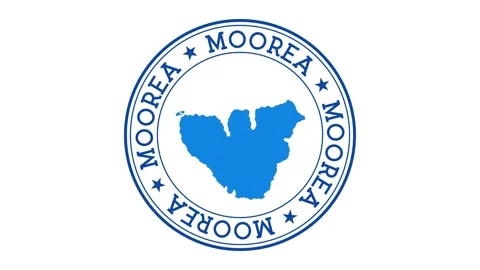 Moorea intro. Badge with the circular name and map of island. Moorea round lo... Stock Footage 231098623