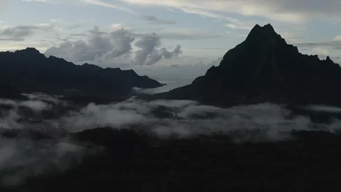 Moorea Mountain clouds push Raw Stock Footage 127008714