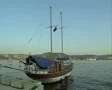 Moored boat on river SD Footage