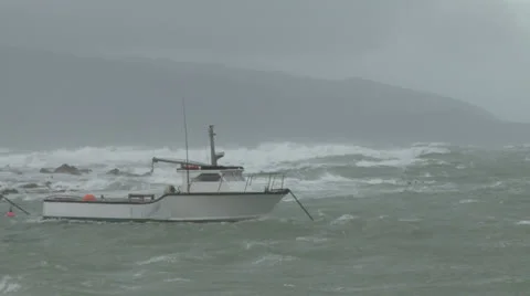 Moored boat in storm Video stock 24923988