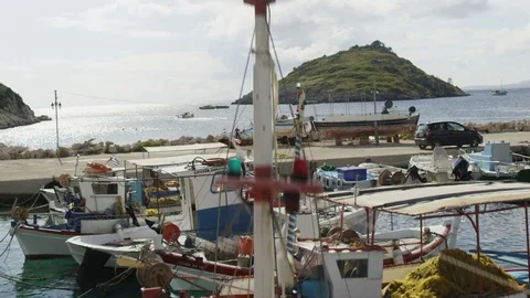 Moored Boats. Camera Moving Up Stock Footage 71153437