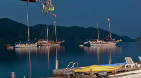 Moored Boats at Night Time Lapse Video stock 31925576