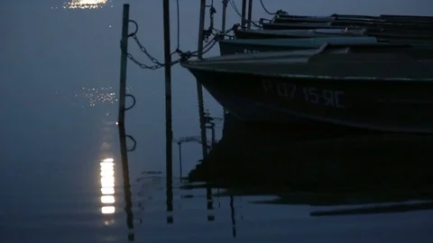 Moored boats in the water Stock Footage 81870791