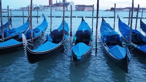 Moored Gondolas in Venice Canal Stock Footage 341772216