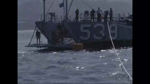 Moored ship tied with rope in the middle of the sea - 1965 Stock Footage 103201822
